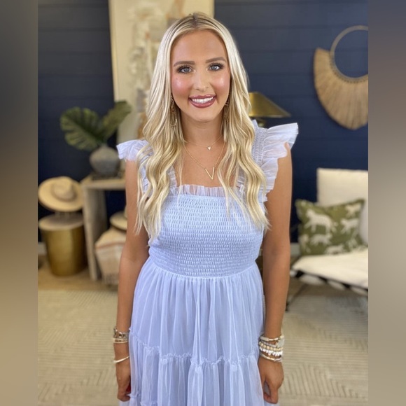 NWT Listicle Smocked Ruffle Tiered Mesh Midi Maxi Dress Size Large Retail $74 - Picture 5 of 16